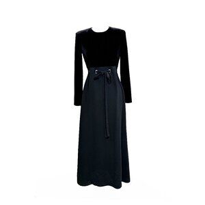 Vintage 1990s David Warren Black Velvet Minimalist Evening Gown Dress